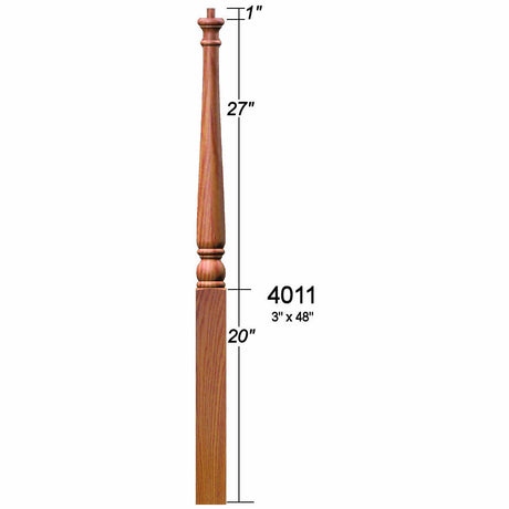 4011 3-1/2" x 48" Colonial Pin Top Starting Newel Post