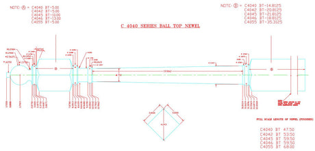 C-4045 Colonial Starting Newel Post (CADD) for Ball Top