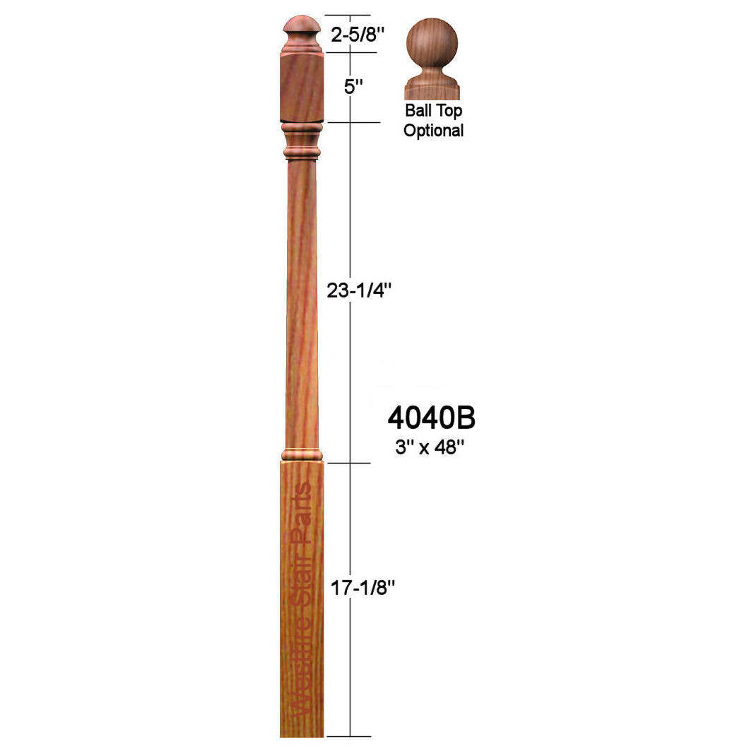 4040B Colonial Starting Newel Post Dimensional Information