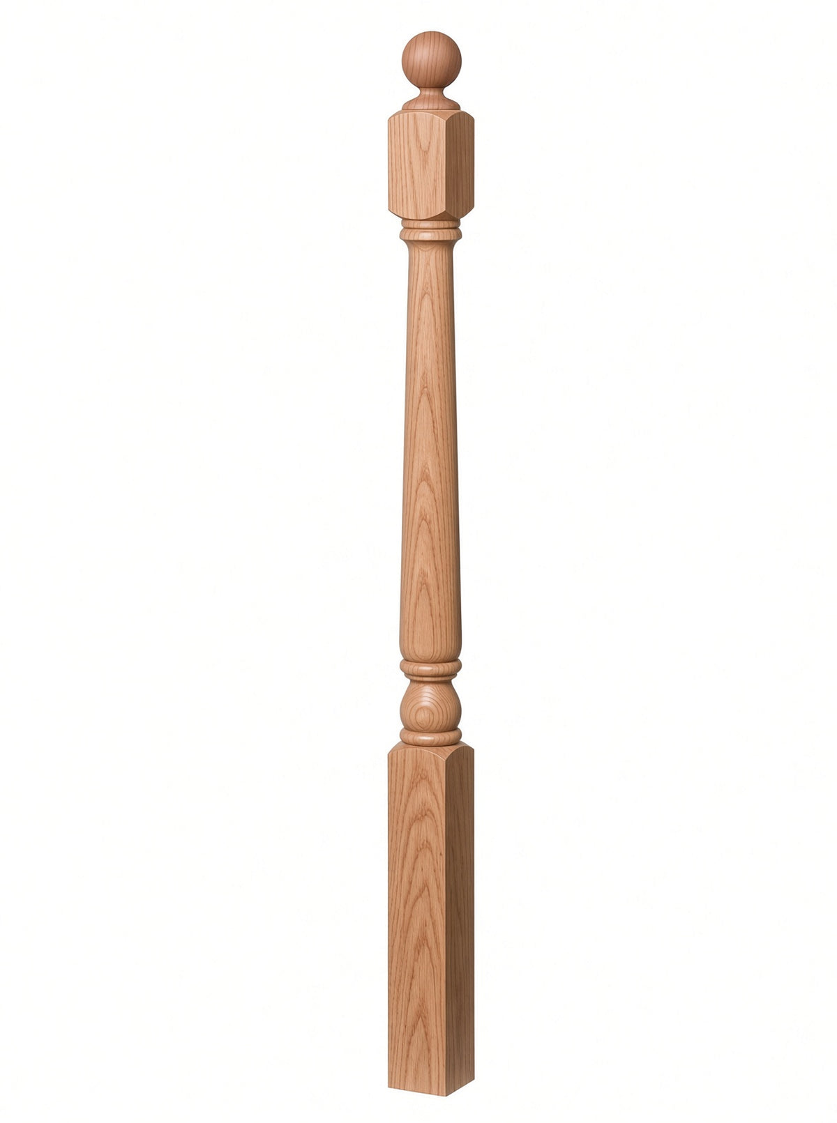 4040A 3" x 48" Ball Top Colonial Starting Newel Post, with Mushroom Top Option, Alder