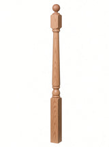 4040A 3" x 48" Ball Top Colonial Starting Newel Post, with Mushroom Top Option, Alder
