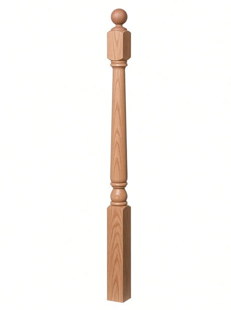 4040A 3" x 48" Ball Top Colonial Starting Newel Post, with Mushroom Top Option, Alder