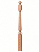 4040A 3" x 48" Ball Top Colonial Starting Newel Post, with Mushroom Top Option, American Cherry