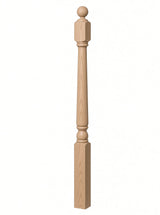 4040A 3" x 48" Ball Top Colonial Starting Newel Post, with Mushroom Top Option, Beech