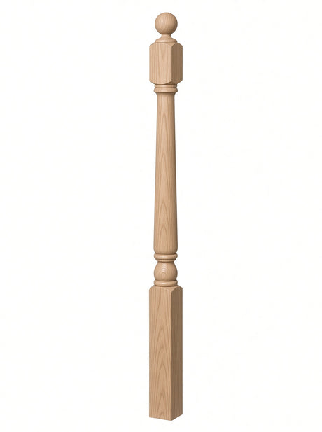4040A 3" x 48" Ball Top Colonial Starting Newel Post, with Mushroom Top Option, Beech