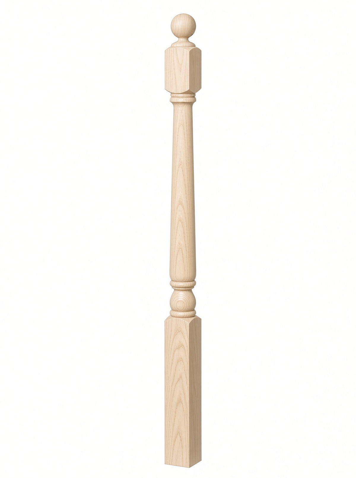 4040A 3" x 48" Ball Top Colonial Starting Newel Post, with Mushroom Top Option, Birch