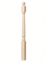4040A 3" x 48" Ball Top Colonial Starting Newel Post, with Mushroom Top Option, Birch