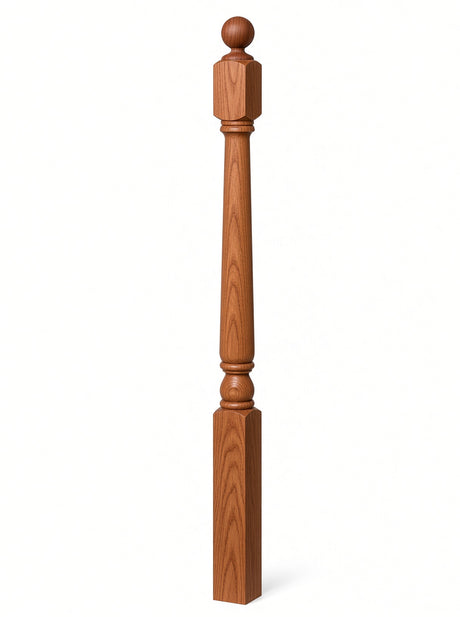 4040A 3" x 48" Ball Top Colonial Starting Newel Post, with Mushroom Top Option, Brazilian Cherry