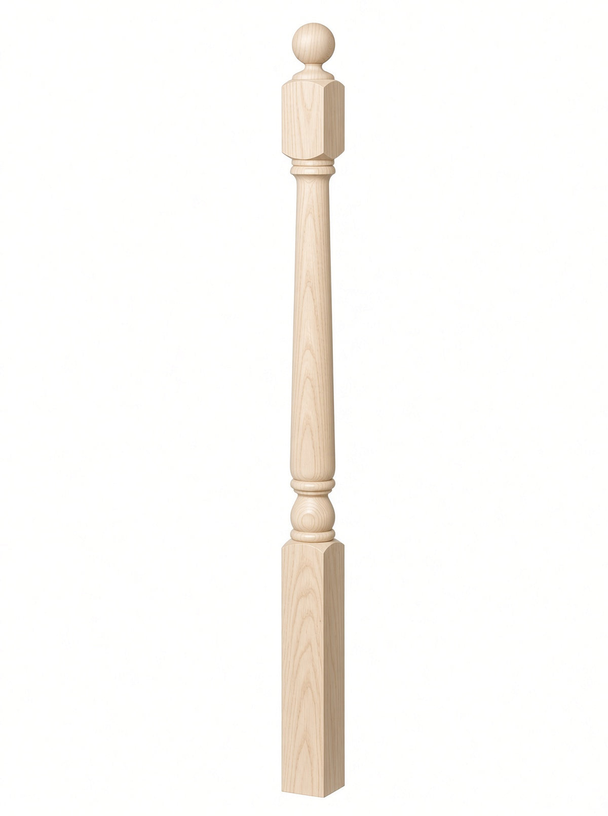 4040A 3" x 48" Ball Top Colonial Starting Newel Post, with Mushroom Top Option, Hard Maple