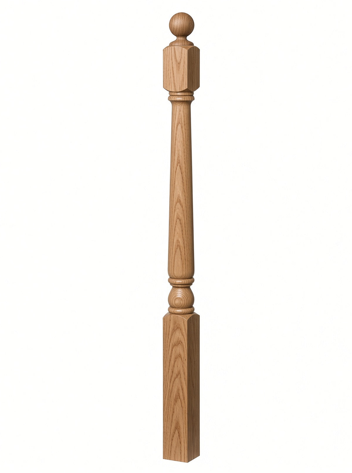 4040A 3" x 48" Ball Top Colonial Starting Newel Post, with Mushroom Top Option, Hickory