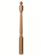 4040A 3" x 48" Ball Top Colonial Starting Newel Post, with Mushroom Top Option, Hickory