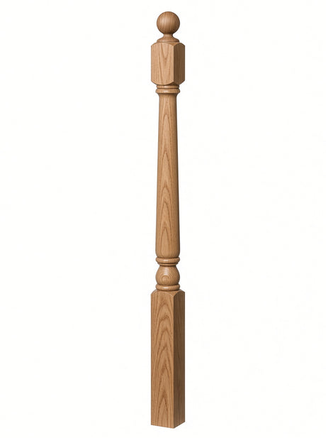 4040A 3" x 48" Ball Top Colonial Starting Newel Post, with Mushroom Top Option, Hickory