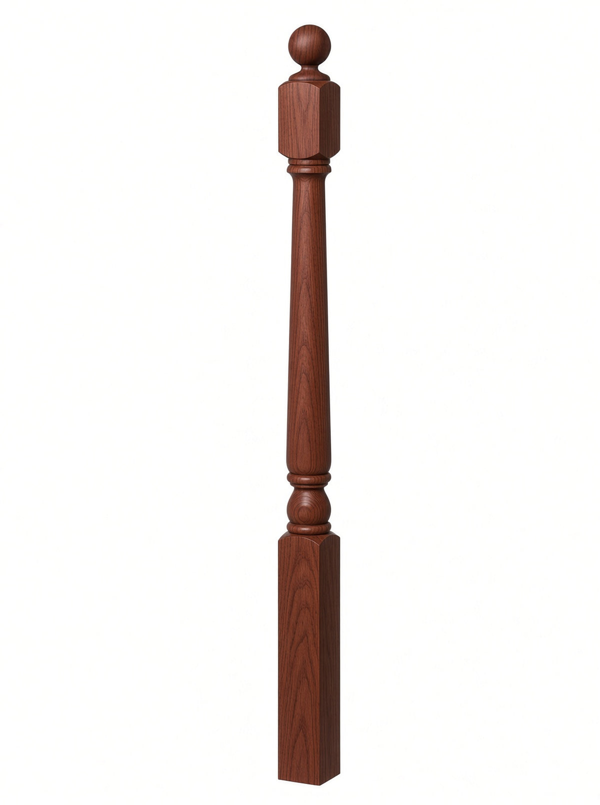 4040A 3" x 48" Ball Top Colonial Starting Newel Post, with Mushroom Top Option, Mahogany