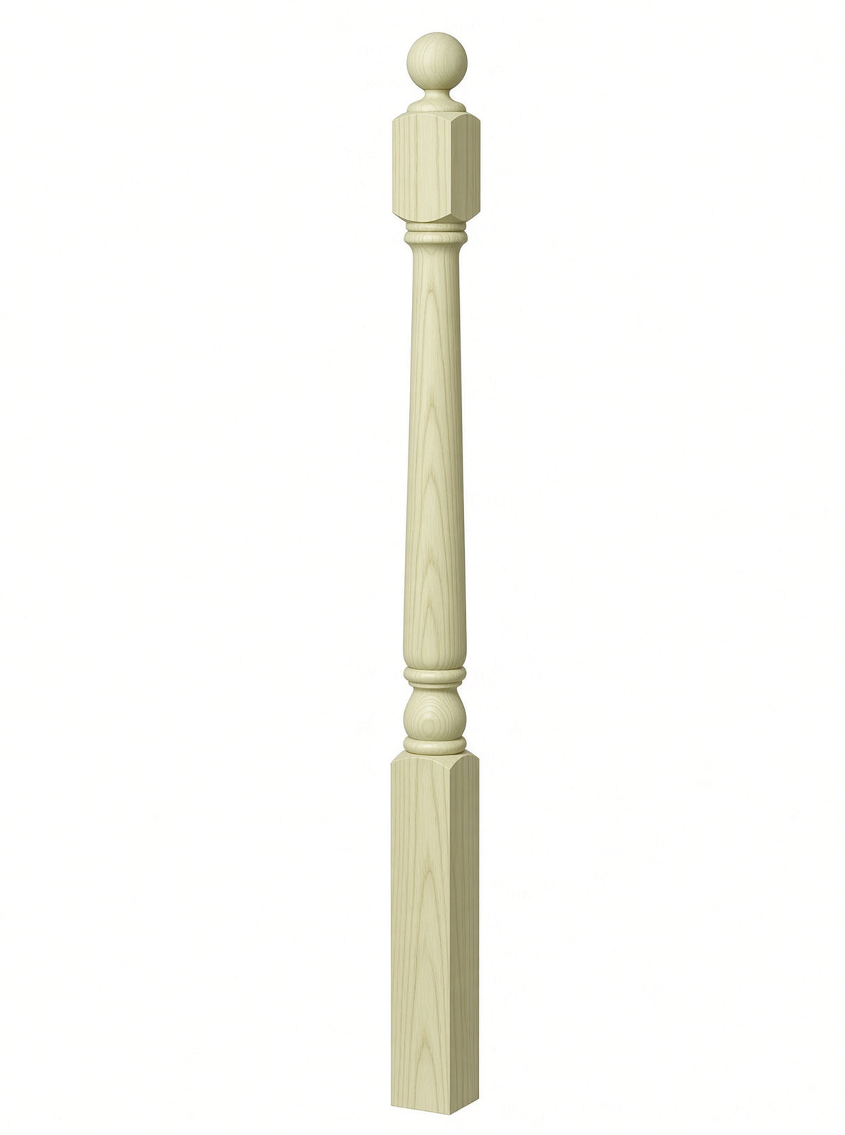 4040A 3" x 48" Ball Top Colonial Starting Newel Post, with Mushroom Top Option, Poplar
