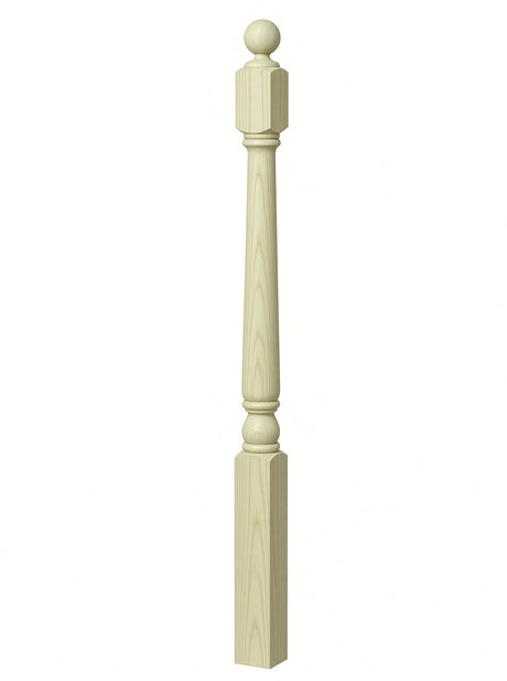 4040A 3" x 48" Ball Top Colonial Starting Newel Post, with Mushroom Top Option, Poplar