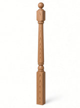 4040A 3" x 48" Ball Top Colonial Starting Newel Post, with Mushroom Top Option, Red Oak