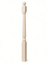 4040A 3" x 48" Ball Top Colonial Starting Newel Post, with Mushroom Top Option, Soft Maple