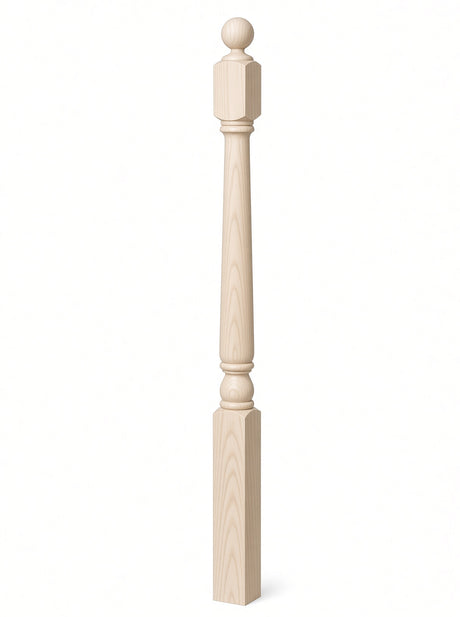 4040A 3" x 48" Ball Top Colonial Starting Newel Post, with Mushroom Top Option, Soft Maple