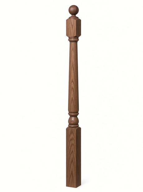 4040A 3" x 48" Ball Top Colonial Starting Newel Post, with Mushroom Top Option, Walnut