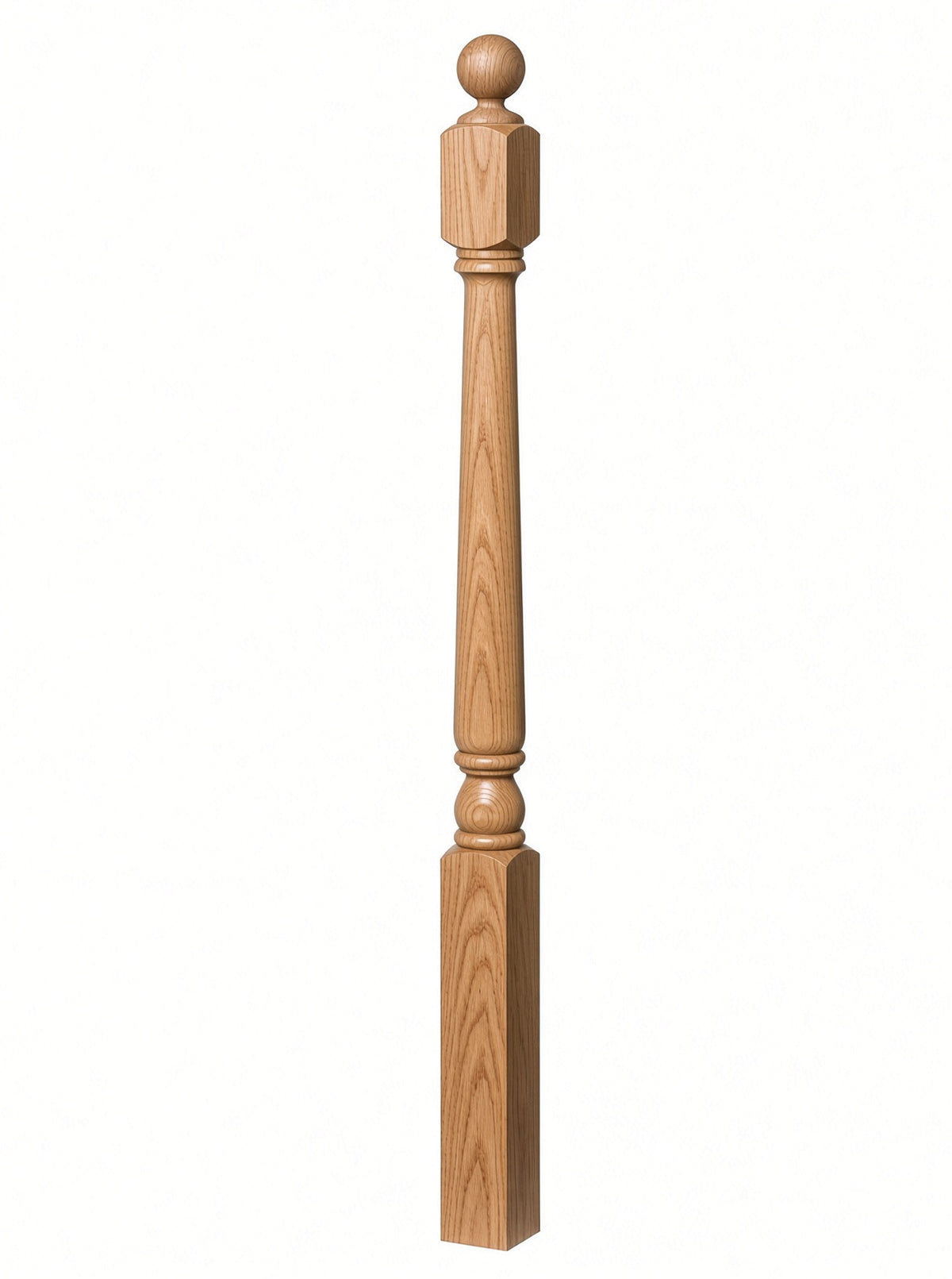 4040A 3" x 48" Ball Top Colonial Starting Newel Post, with Mushroom Top Option, White Oak
