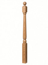4040A 3" x 48" Ball Top Colonial Starting Newel Post, with Mushroom Top Option, White Oak