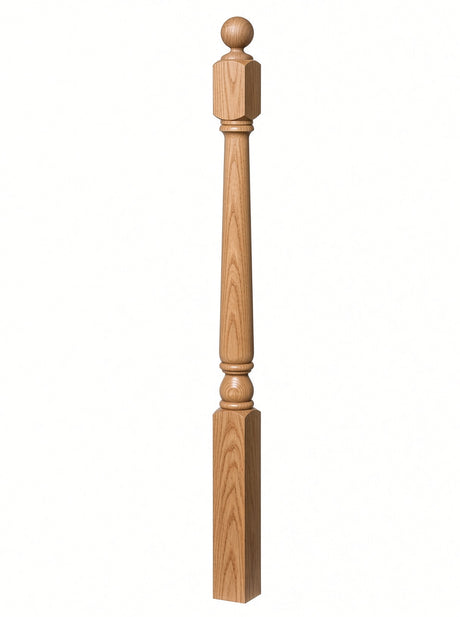 4040A 3" x 48" Ball Top Colonial Starting Newel Post, with Mushroom Top Option, White Oak