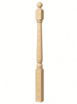 4040A 3" x 48" Ball Top Colonial Starting Newel Post, with Mushroom Top Option, Yellow Pine
