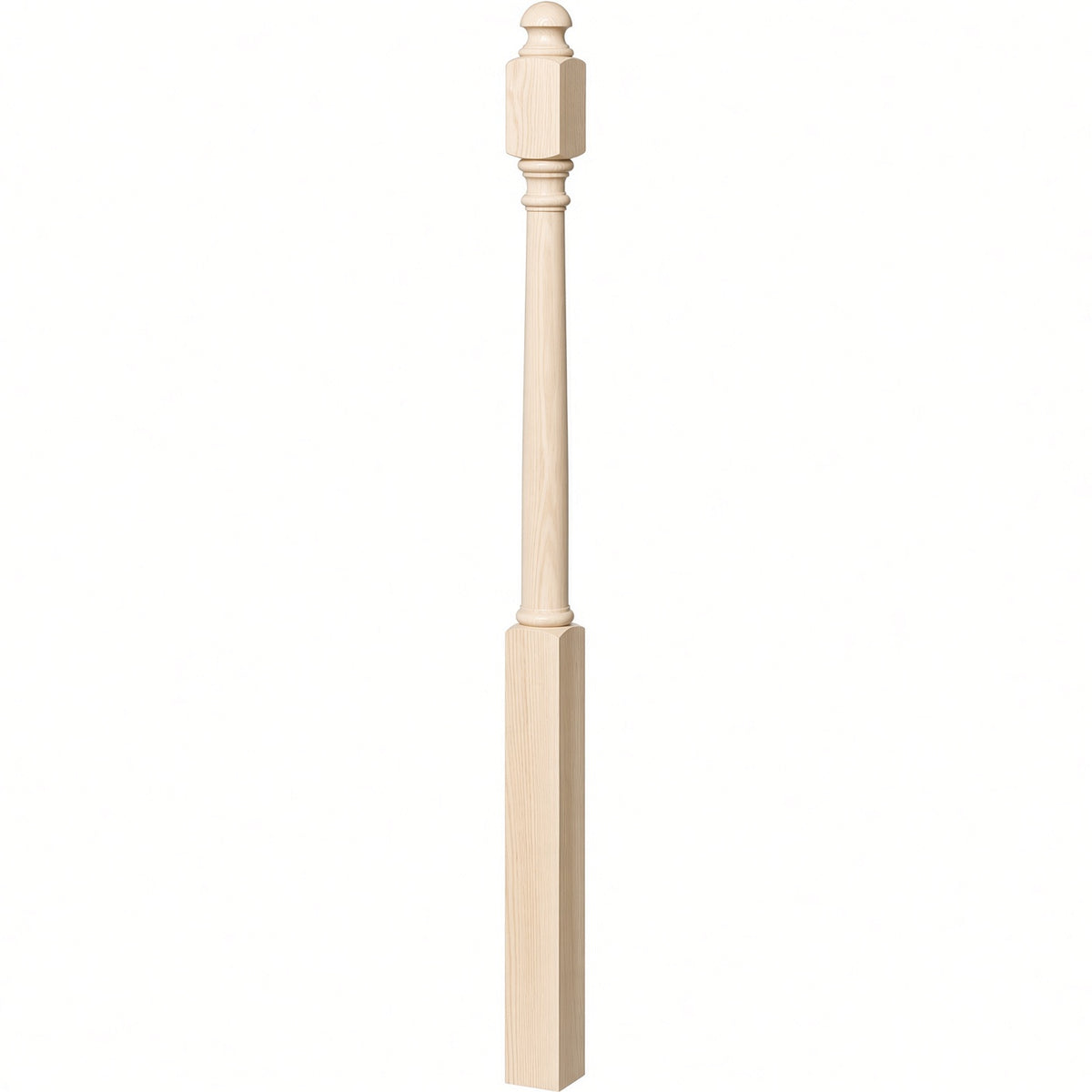 4042B 3" x 54" Sarting Mushroom Top or Ball Top Colonial Newel Post, Hard Maple