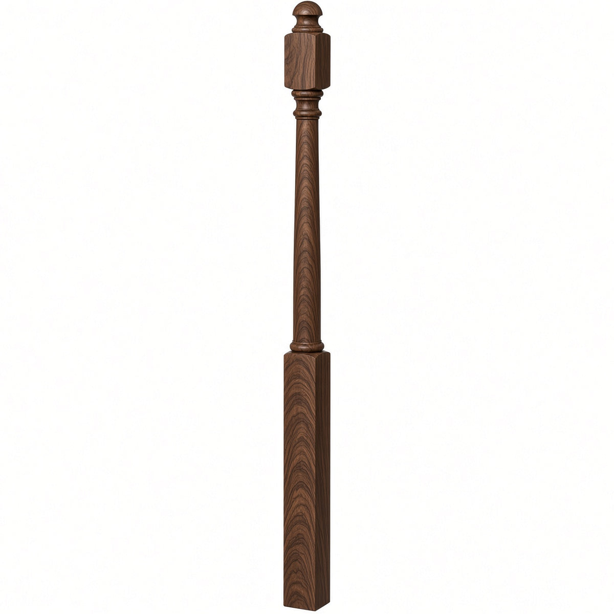 4042B 3" x 54" Sarting Mushroom Top or Ball Top Colonial Newel Post, Walnut