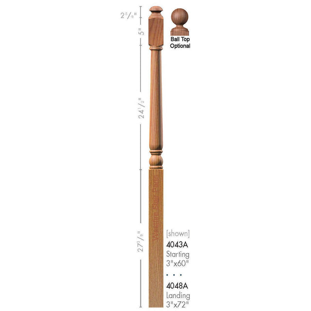 SP-4043A Poplar Colonial Starting Newel Post Dimensional Information