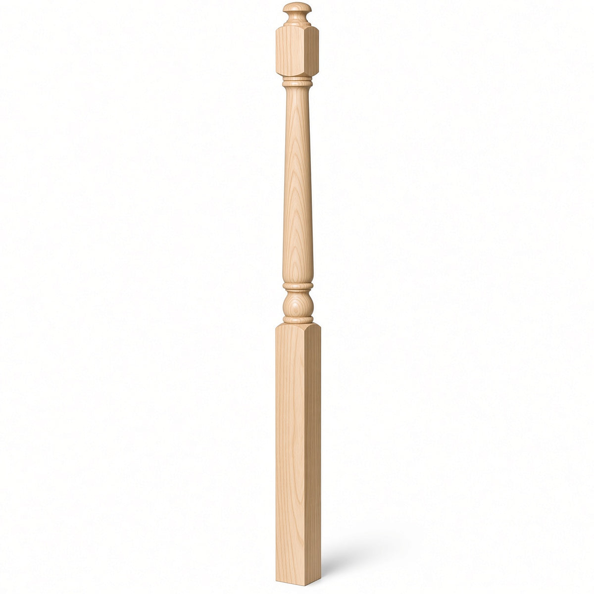 4043A 3" x 60" Starting Colonial Newel Post with mushroom top (option for ball top), Hard Maple