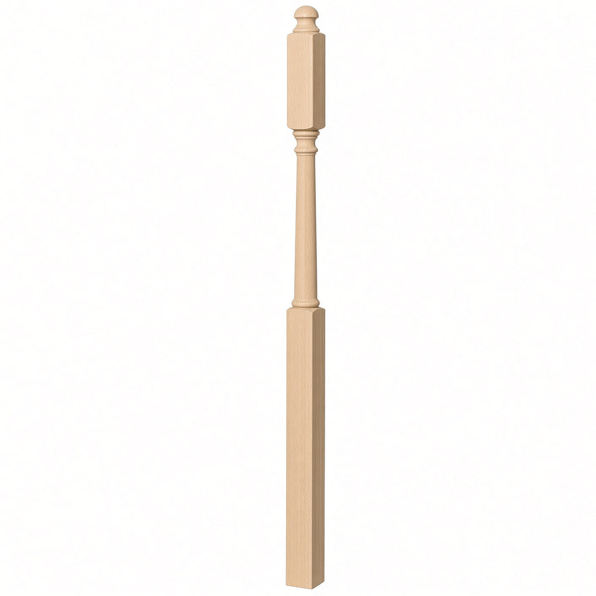 4045B 3" x 60" Mushroom Top or Ball Top Colonial Second Floor / Landing Newel Post with 10" Face, Beech