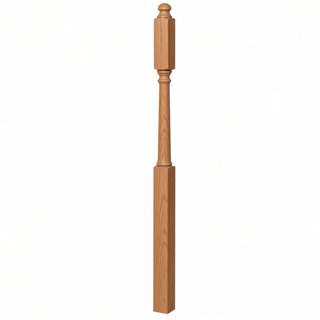 4045B 3" x 60" Mushroom Top or Ball Top Colonial Second Floor / Landing Newel Post with 10" Face, Red Oak