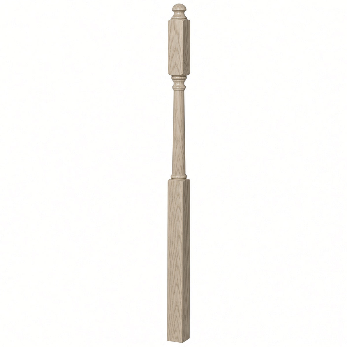 4045B 3" x 60" Mushroom Top or Ball Top Colonial Second Floor / Landing Newel Post with 10" Face, White Oak