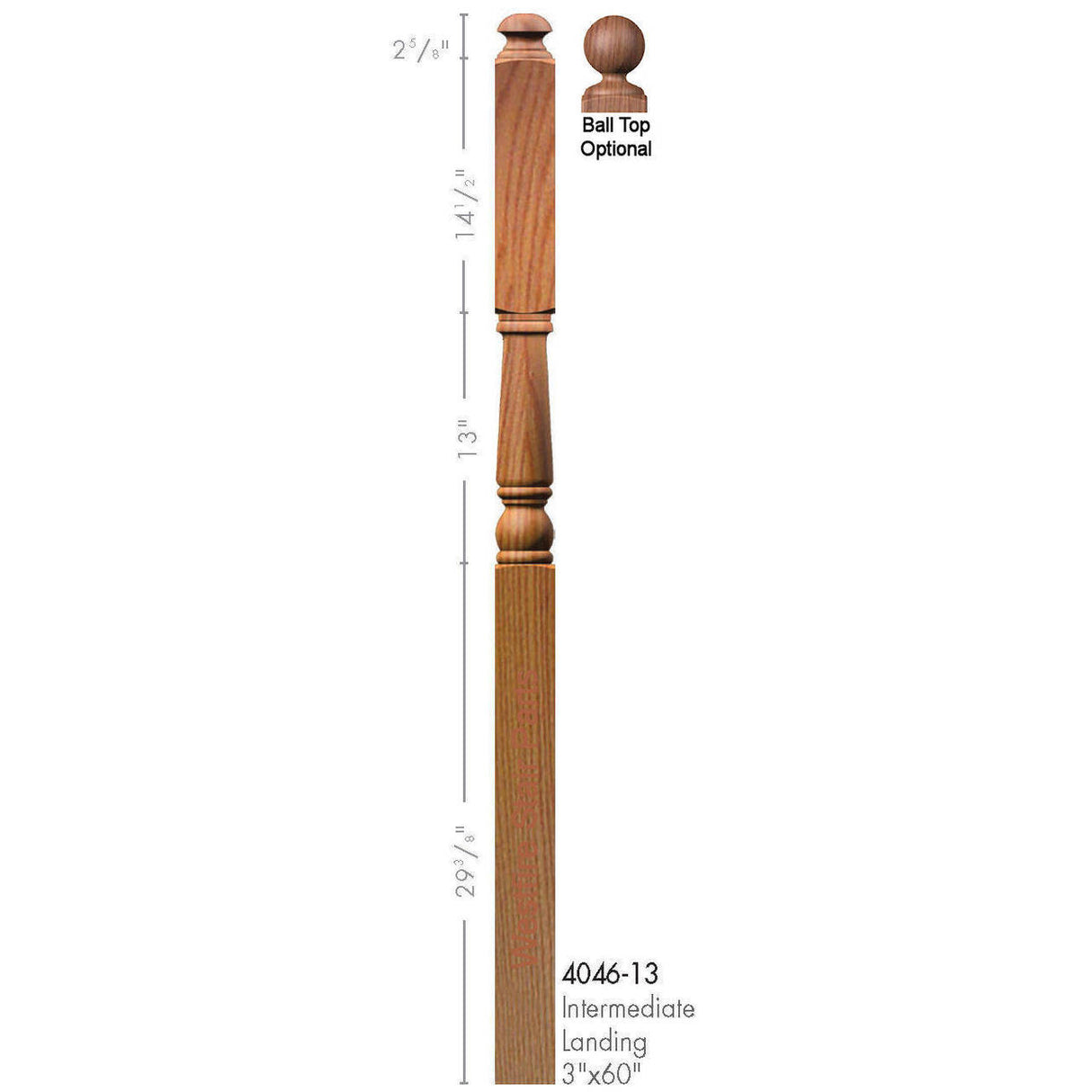 4046A/13 Colonial Intermediate Landing Newel Dimensional Information