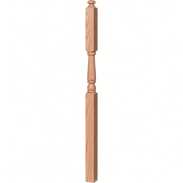 4046A-13 3" x 60" Intermediate Landing Newel Post with 13" Turning, Red Oak