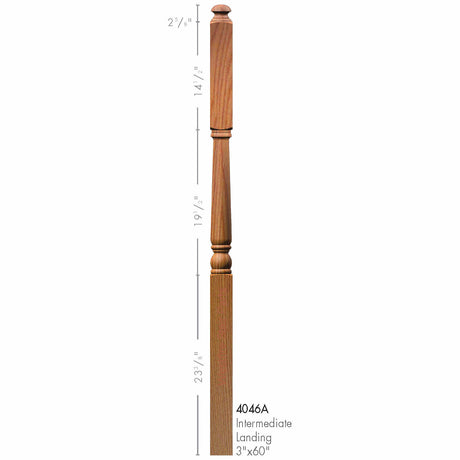4046A 3" x 60" Colonial Interediate Landing Newel Post Dimensional Information
