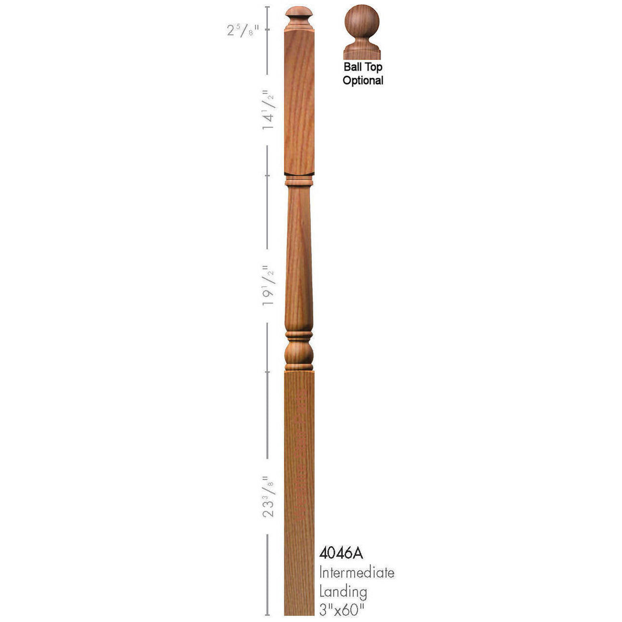 4046A Colonial Intermediate Newel Post Dimensional Information