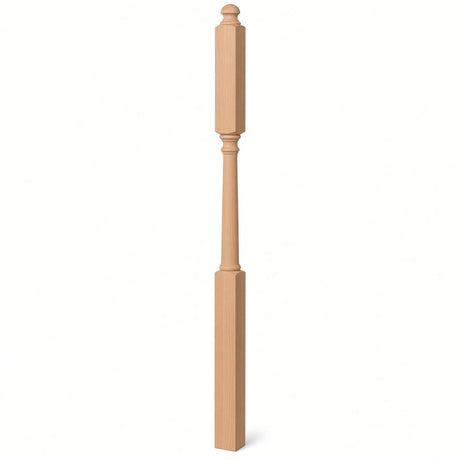 4046B 3" X 60" Mushroom Top or Ball Top Colonial Intermediate Landing Newel Post, Alder