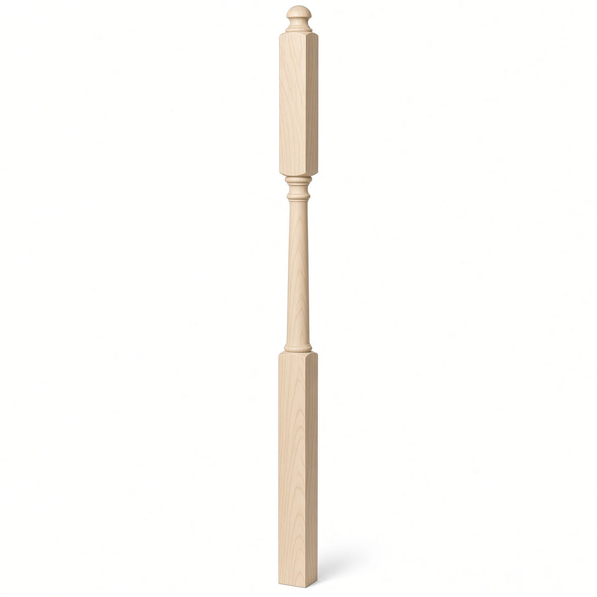 4046B 3" X 60" Mushroom Top or Ball Top Colonial Intermediate Landing Newel Post, Birch
