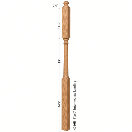 4046B 3" X 60" Mushroom Top or Ball Top Colonial Intermediate Landing Newel Post, Dimensional Information