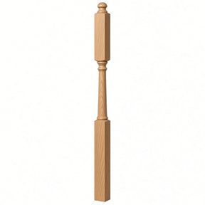 4046B 3" X 60" Mushroom Top or Ball Top Colonial Intermediate Landing Newel Post, Red Oak