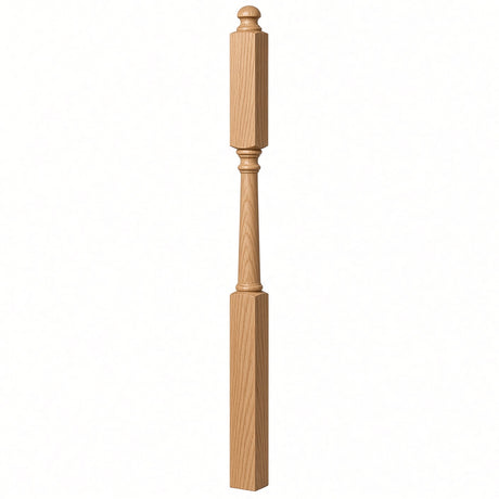 4046B 3" X 60" Mushroom Top or Ball Top Colonial Intermediate Landing Newel Post, Red Oak