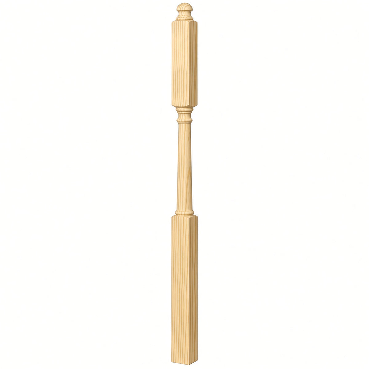 4046B 3" X 60" Mushroom Top or Ball Top Colonial Intermediate Landing Newel Post, Yellow Pine