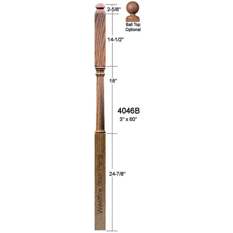 4046B Colonial Intermediate Landing Newel Post Dimensional Information