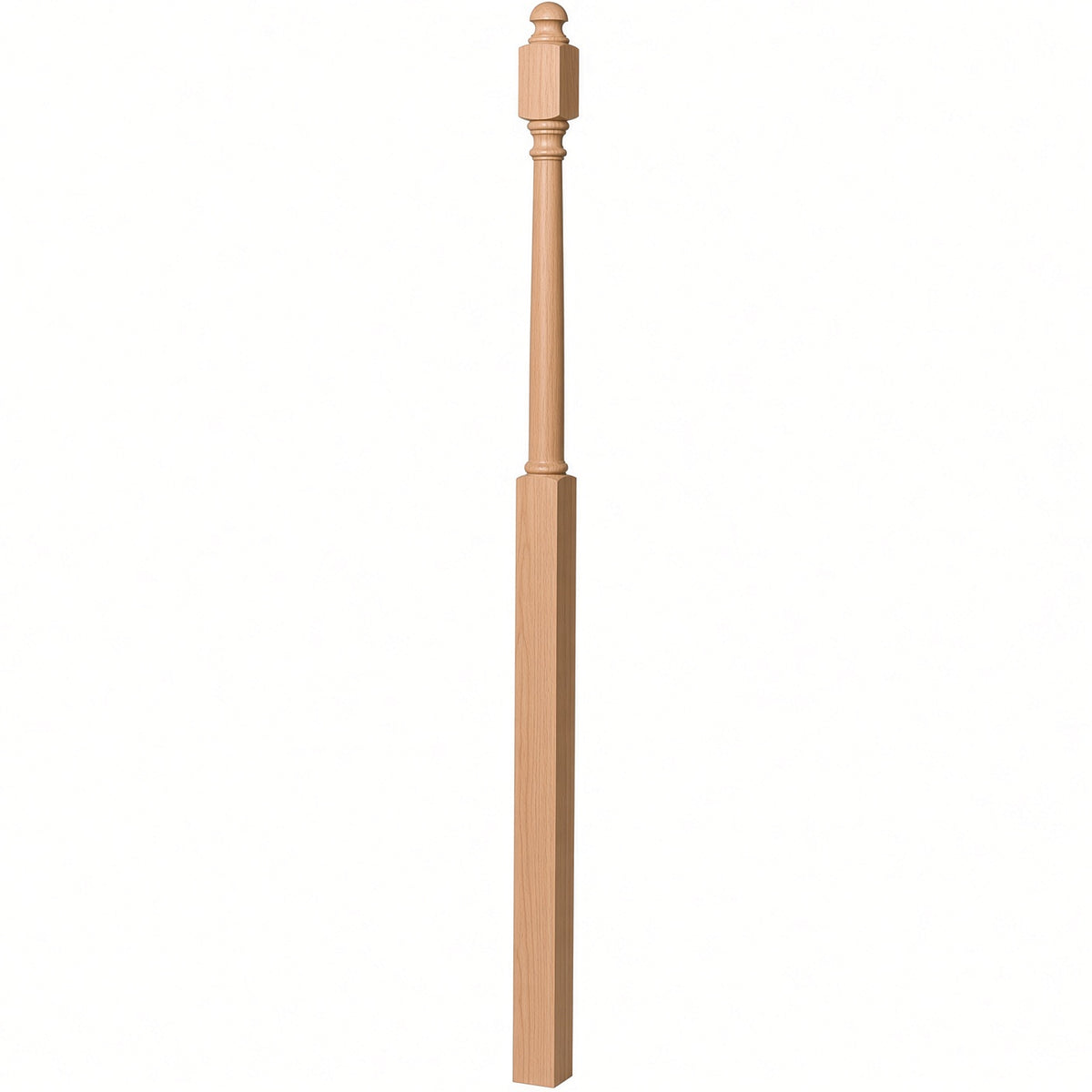 4048B 3" x 72" Mushroom Top or Ball Top Colonial Landing Newel Post, Alder