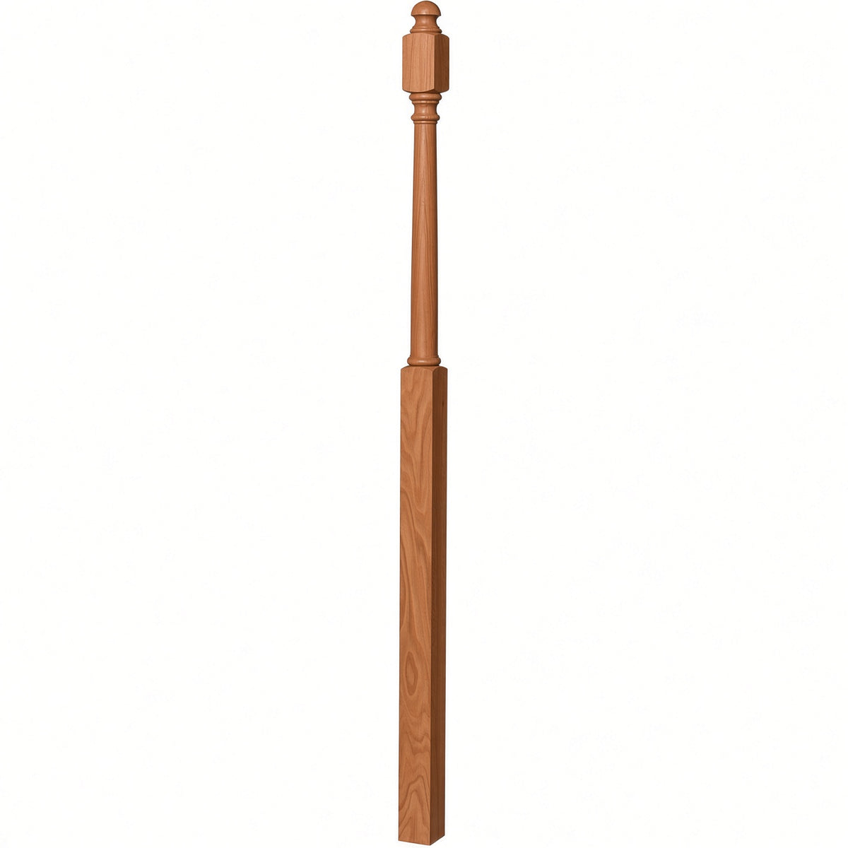 4048B 3" x 72" Mushroom Top or Ball Top Colonial Landing Newel Post, American Cherry