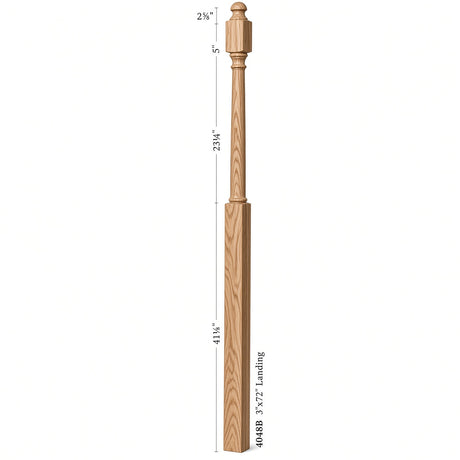 4048B 3" x 72" Mushroom Top or Ball Top Colonial Landing Newel Post, Dimensional Information
