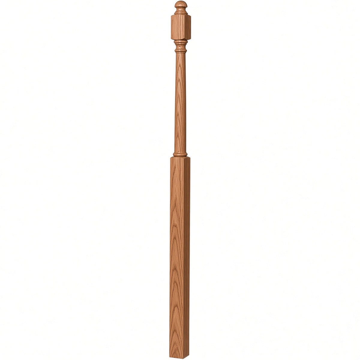 4048B 3" x 72" Mushroom Top or Ball Top Colonial Landing Newel Post, Red Oak