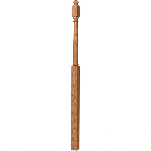 4048B 3" x 72" Mushroom Top or Ball Top Colonial Landing Newel Post, Red Oak